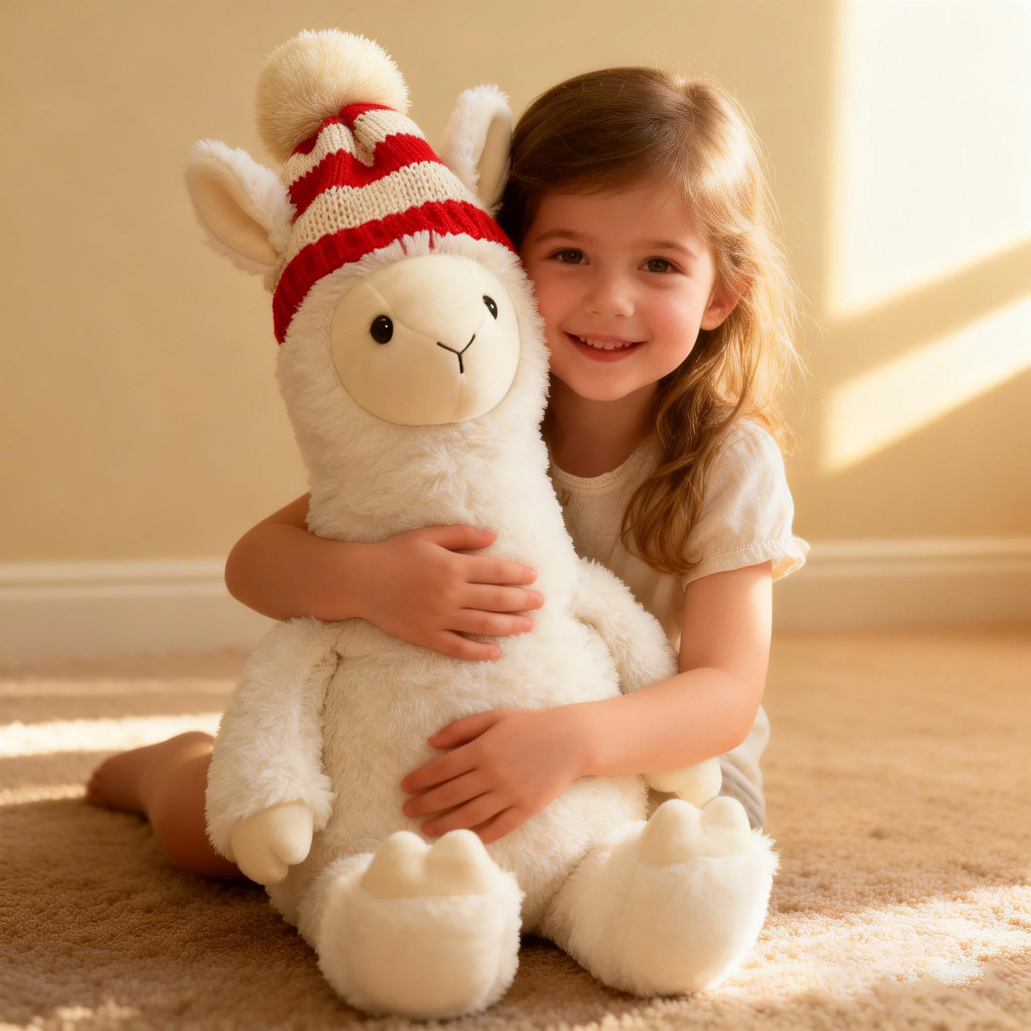 Adorable White Sheep Stuffed Plush Toy Knitted Red Striped Hat Super Soft PP Cotton ODM Stress Relief Birthday Children's Gift - Image 5