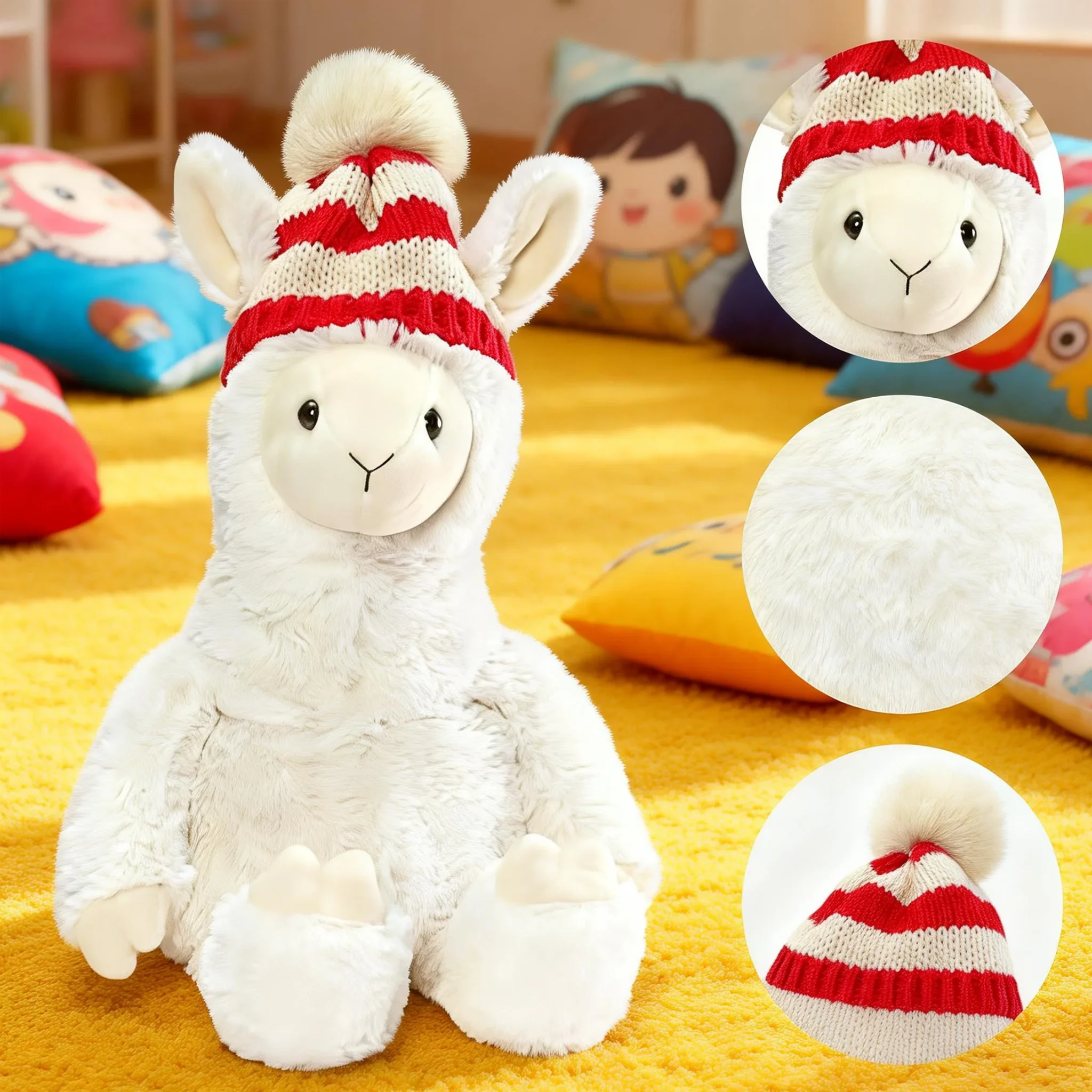 Adorable White Sheep Stuffed Plush Toy Knitted Red Striped Hat Super Soft PP Cotton ODM Stress Relief Birthday Children's Gift - Image 3