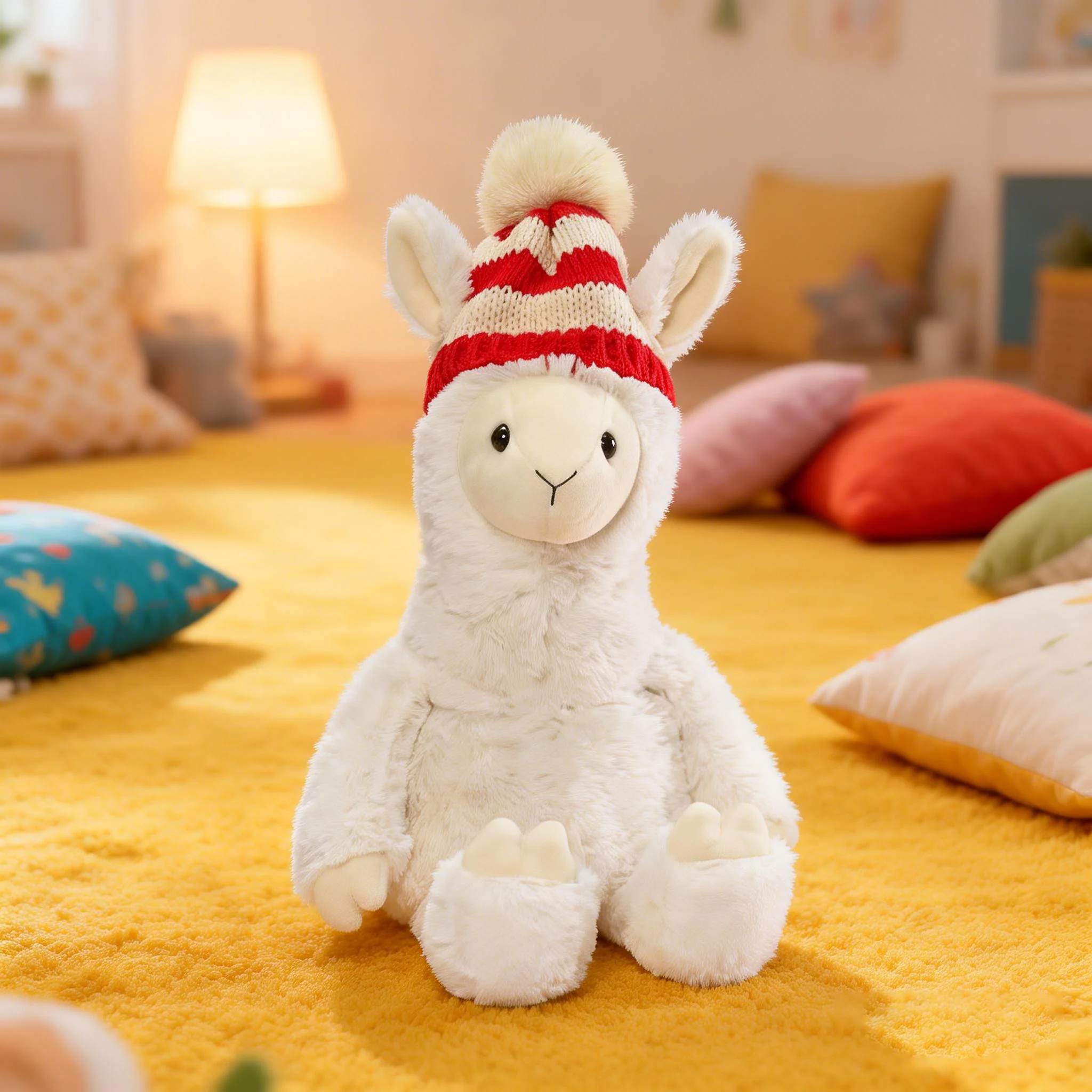 Adorable White Sheep Stuffed Plush Toy Knitted Red Striped Hat Super Soft PP Cotton ODM Stress Relief Birthday Children's Gift - Image 6
