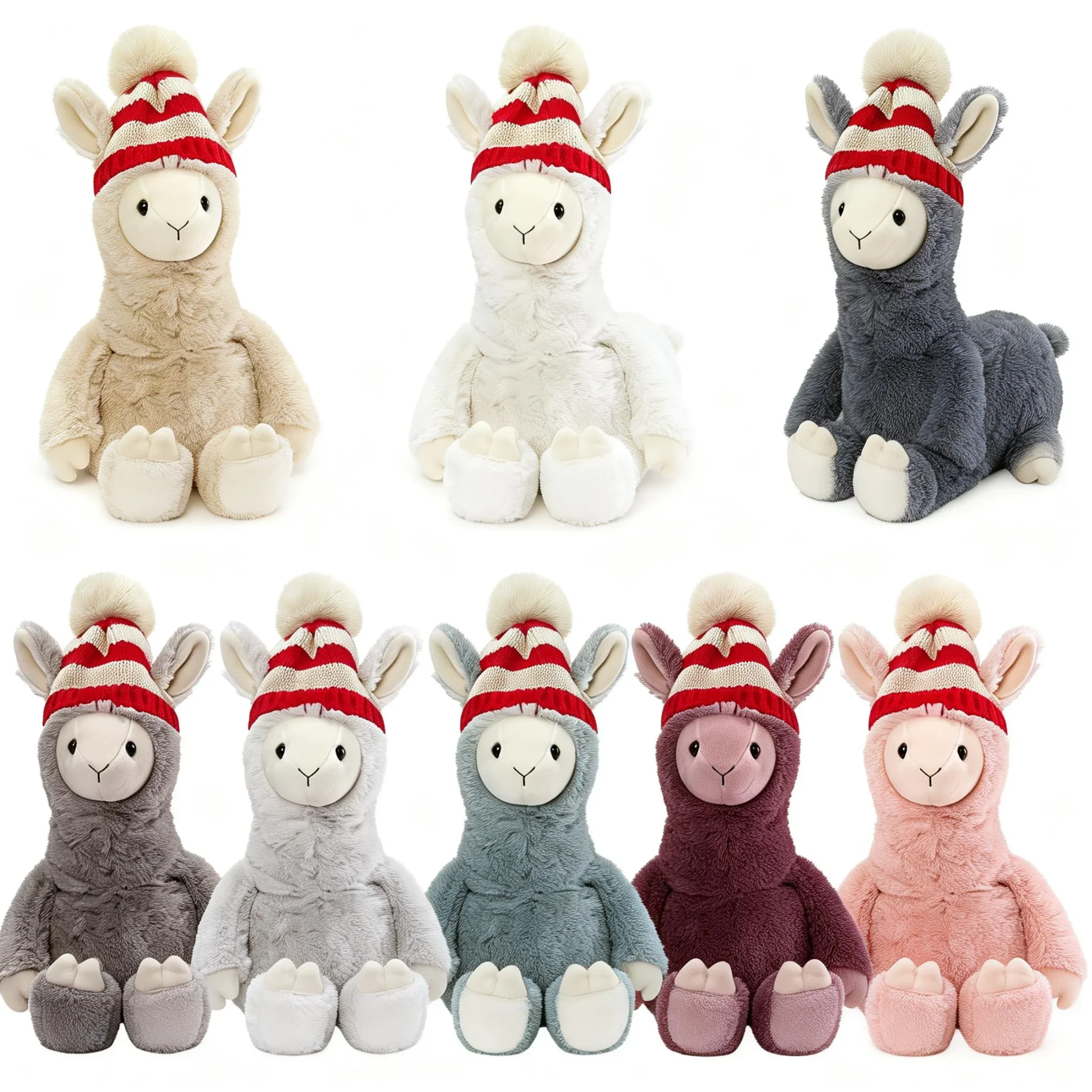 Adorable White Sheep Stuffed Plush Toy Knitted Red Striped Hat Super Soft PP Cotton ODM Stress Relief Birthday Children's Gift - Image 2