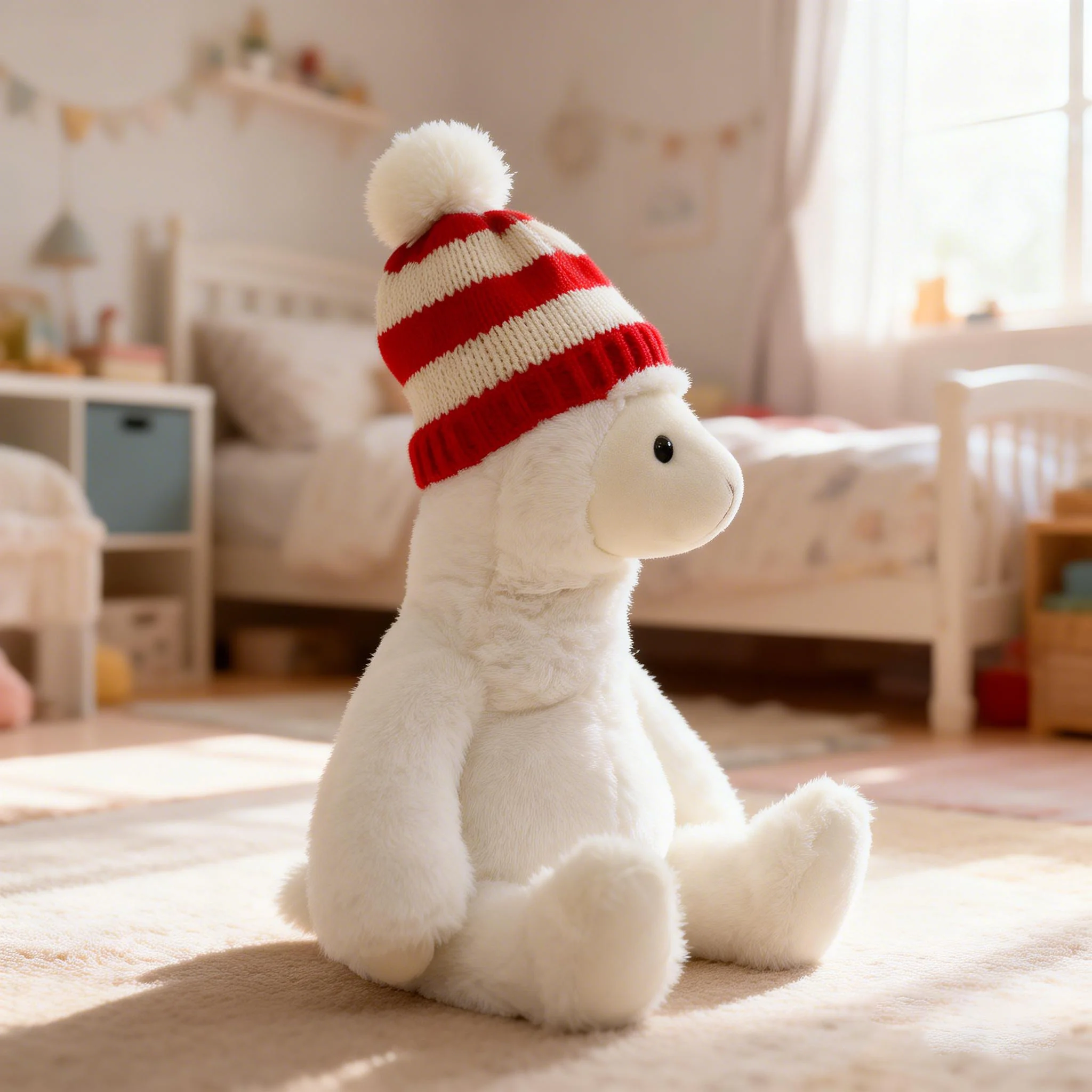 Adorable White Sheep Stuffed Plush Toy Knitted Red Striped Hat Super Soft PP Cotton ODM Stress Relief Birthday Children's Gift - Image 4