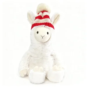 Adorable White Sheep Stuffed Plush Toy Knitted Red Striped Hat Super Soft PP Cotton ODM Stress Relief Birthday Children's Gift